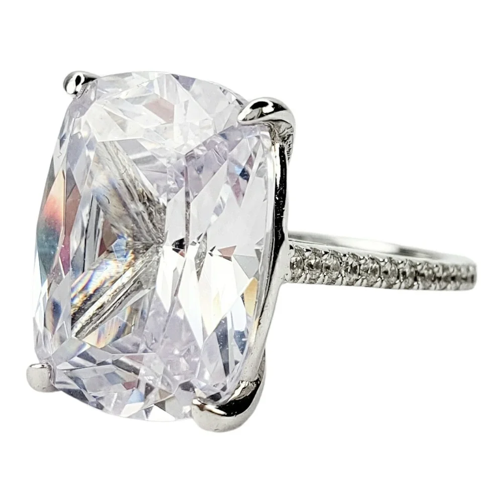 Vintage Cocktail Ring Sterling Silver 925 Size 5 Topaz Cushion Cut Statement
